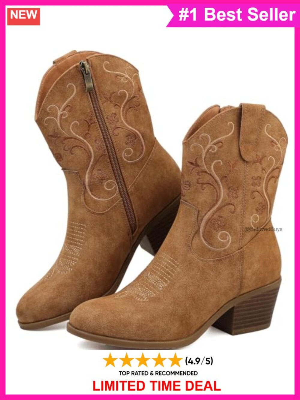 Faux Leather Cowboy Ankle Booties Side Zip Western